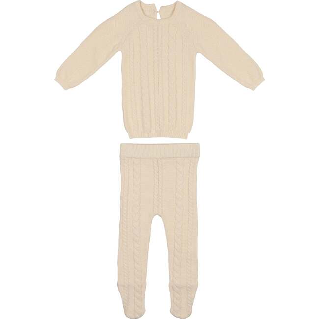 Cable Knit Long Sleeve Sweater & Pant 2-Piece Set, Ivory - Mixed Apparel Set - 1