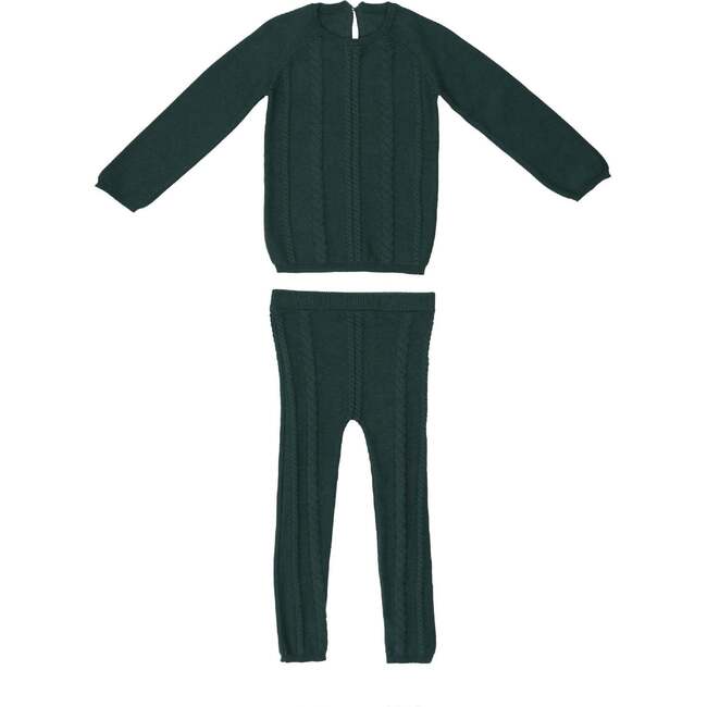 Cable Knit Long Sleeve Sweater & Pant 2-Piece Set, Pine - Mixed Apparel Set - 1