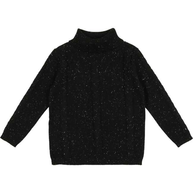 Cable Knit Ribbed Turtle Neck Sweater, Black