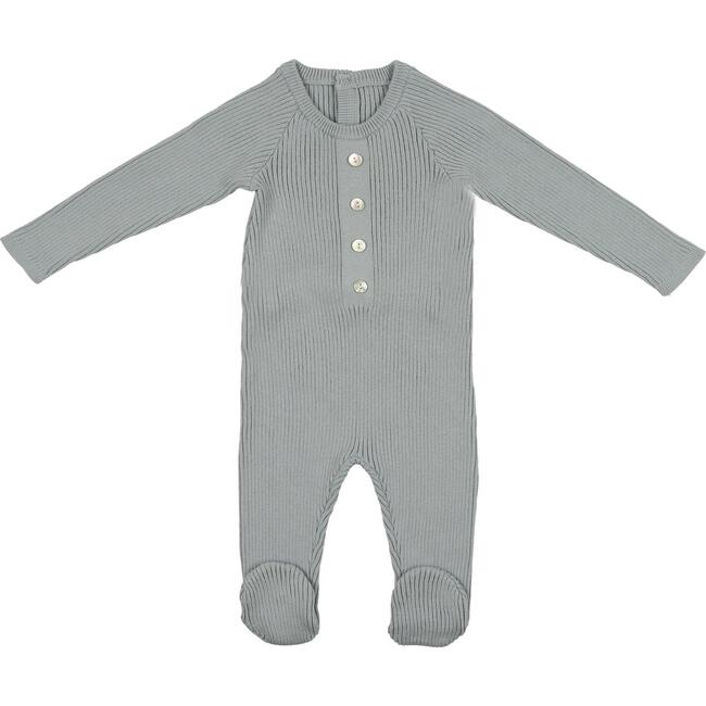 Button Knit Long Sleeve Footie, Slate