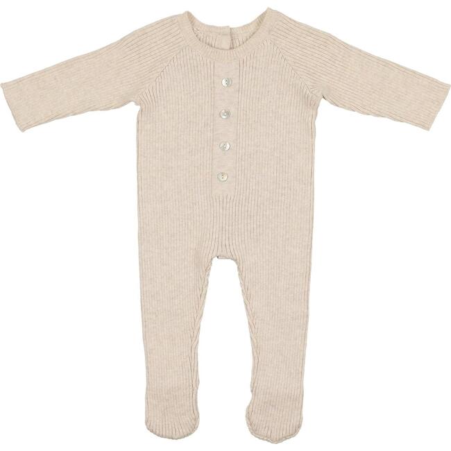 Button Knit Long Sleeve Footie, Sand