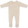 Button Knit Long Sleeve Footie, Sand - Footie Pajamas - 1 - thumbnail