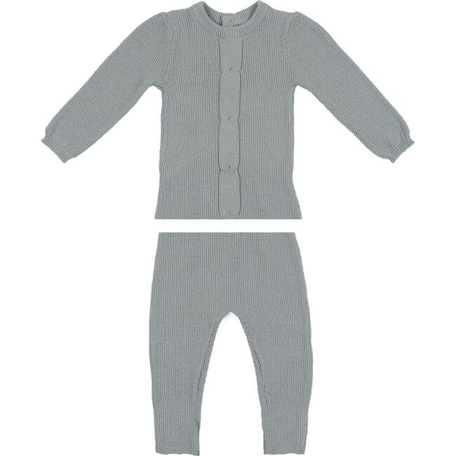 Braided Rope Knit Long Sleeve Sweater & Pant 2-Piece Set, Slate