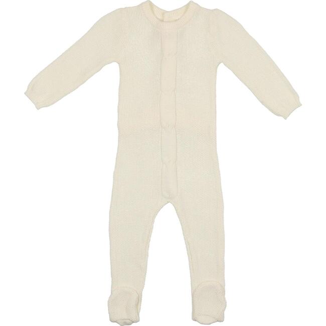 Braided Rope Knit Long Sleeve Footie, Ivory - Footie Pajamas - 1