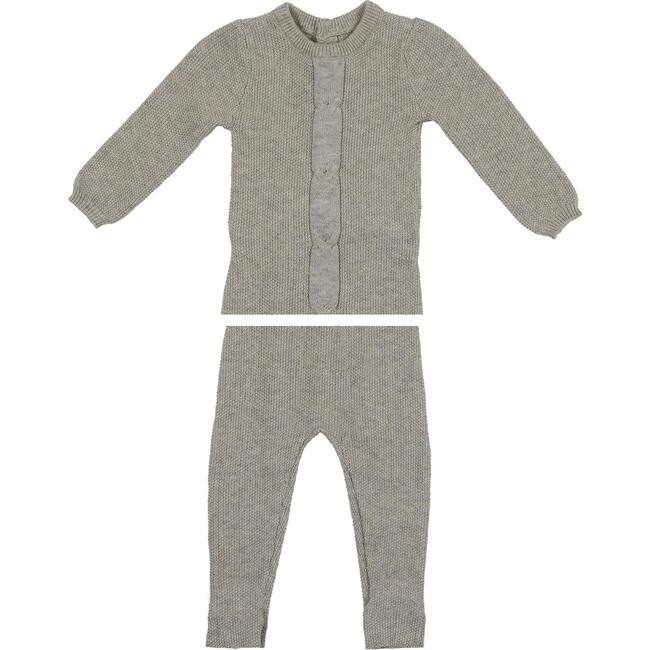 Braided Rope Knit Long Sleeve Sweater & Pant 2-Piece Set, Dusty Grey - Mixed Apparel Set - 1