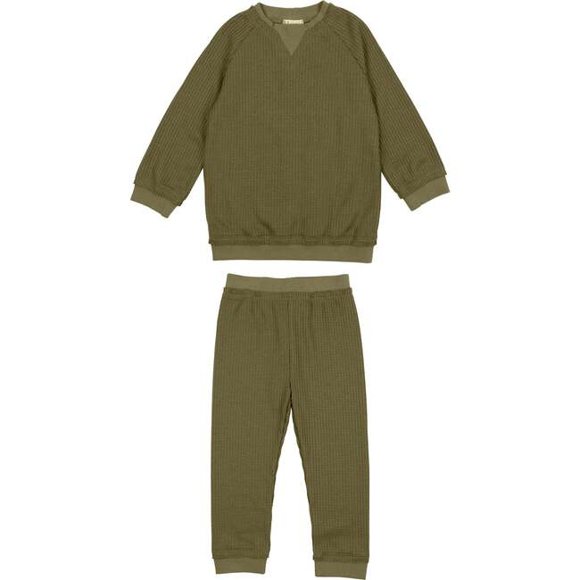 Boys Waffle Knit 2-Piece Lounge Set, Sage - Mixed Apparel Set - 1