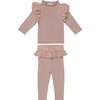 Chic Ruffle Shoulder Long Sleeve Top & Pant 2-Piece Set, Mauve - Mixed Apparel Set - 1 - thumbnail