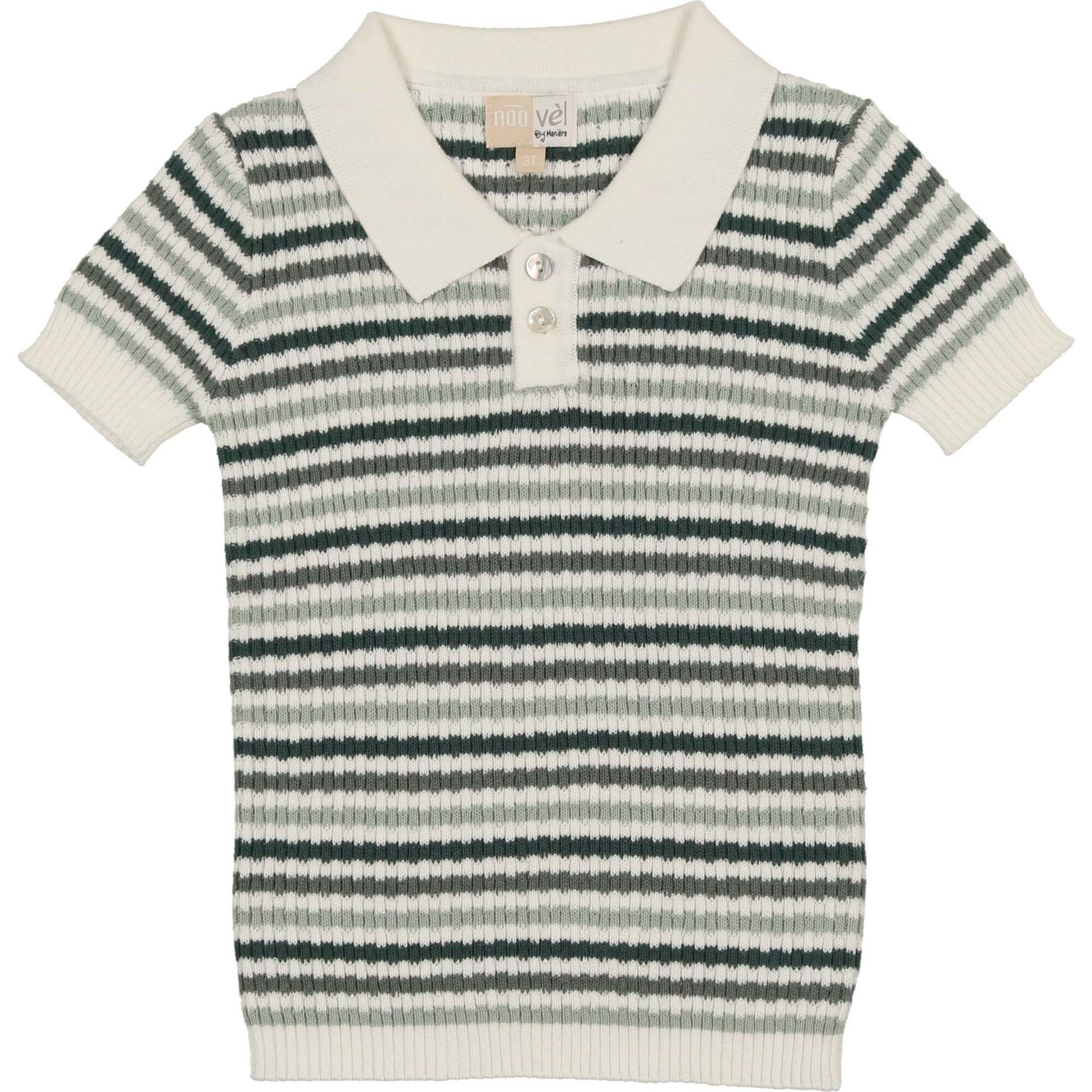 Boys Rib Knit Striped Short Sleeve Polo Shirt, Teal - Polo Shirts - 1