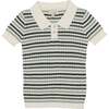 Boys Rib Knit Striped Short Sleeve Polo Shirt, Teal - Polo Shirts - 1 - thumbnail