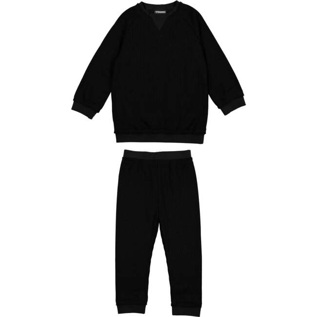 Boys Waffle Knit 2-Piece Lounge Set, Black