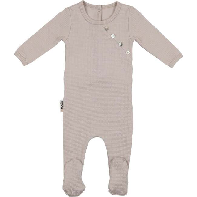 Boys Quilted Waffle Round Neck Long Sleeve Cross Buttoned Footie, Steel Grey - Footie Pajamas - 1