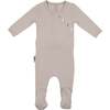 Boys Quilted Waffle Round Neck Long Sleeve Cross Buttoned Footie, Steel Grey - Footie Pajamas - 1 - thumbnail