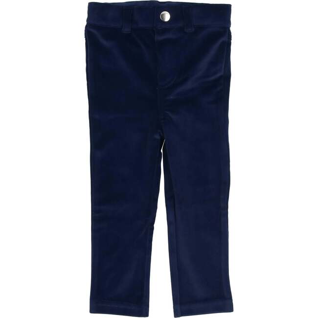 Boys Velour Straight Leg Dress Pants, Navy