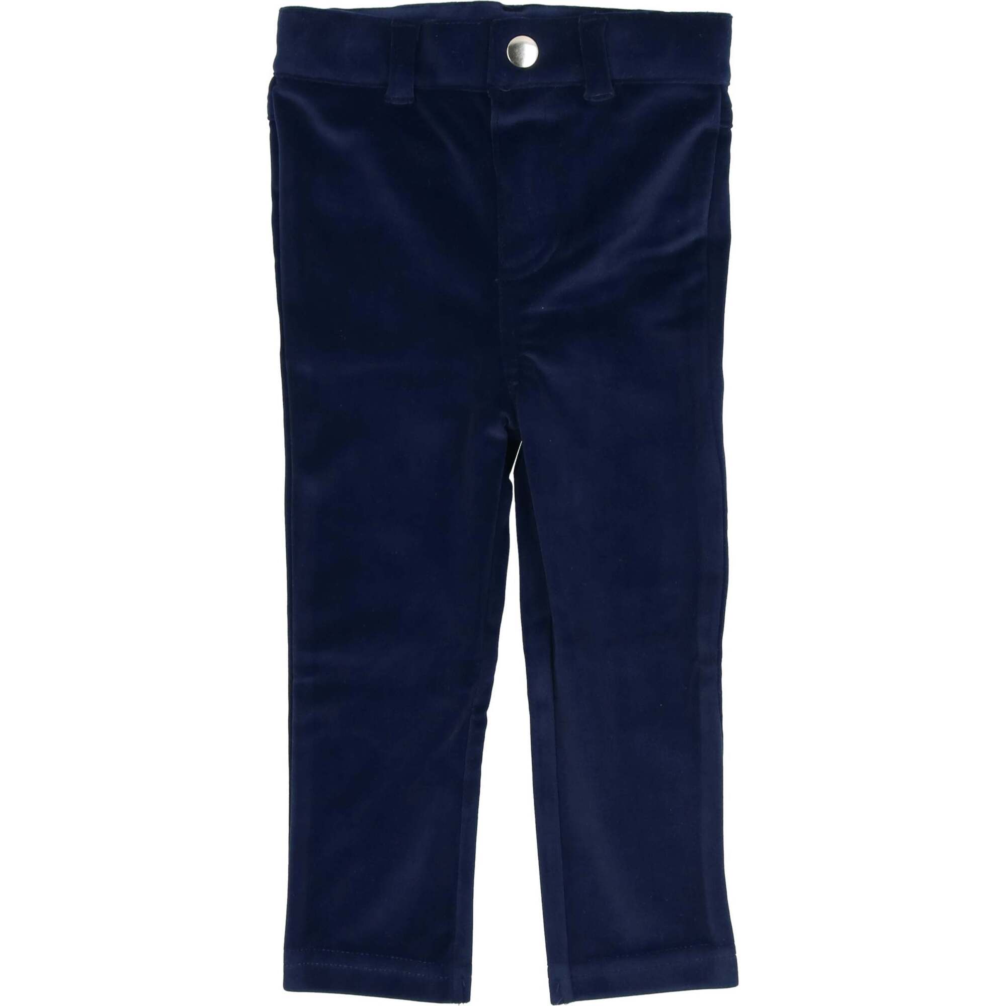 Boys Velour Straight Leg Dress Pants, Navy - Pants - 1