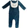 Boys Embroidered Bib Corduroy Long Sleeve Footie, Teal - Footie Pajamas - 1 - thumbnail