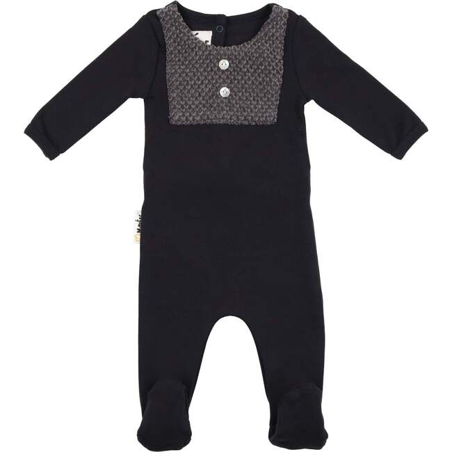 Boys Contrast Velour Bib Long Sleeve Footie, Deep Blue & Grey