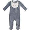 Boys Embroidered Bib Corduroy Long Sleeve Footie, Blue - Footie Pajamas - 1 - thumbnail