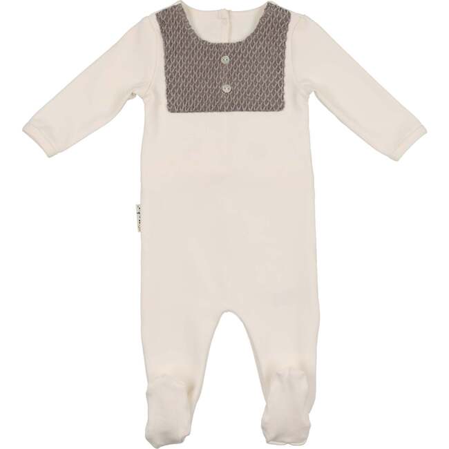 Boys Contrast Velour Bib Long Sleeve Footie, White & Grey