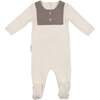 Boys Contrast Velour Bib Long Sleeve Footie, White & Grey - Footie Pajamas - 1 - thumbnail