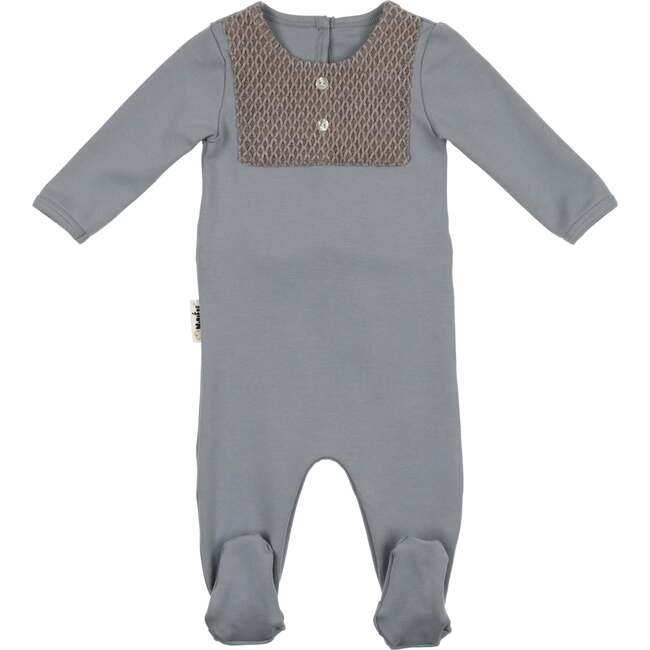 Boys Contrast Velour Bib Long Sleeve Footie, Powder Blue & Grey