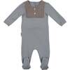 Boys Contrast Velour Bib Long Sleeve Footie, Powder Blue & Grey - Footie Pajamas - 1 - thumbnail