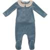 Boy's Velour Floral Peter Pan Collar Long Sleeve Footie, Blue - Footie Pajamas - 1 - thumbnail