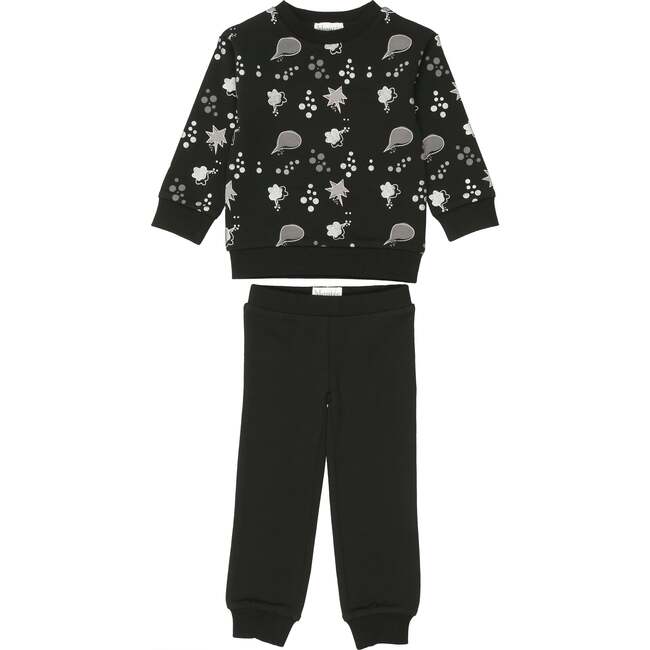 Boys Super Bubble Sweatshirt & Sweatpant2-Piece Set, Black - Mixed Apparel Set - 1