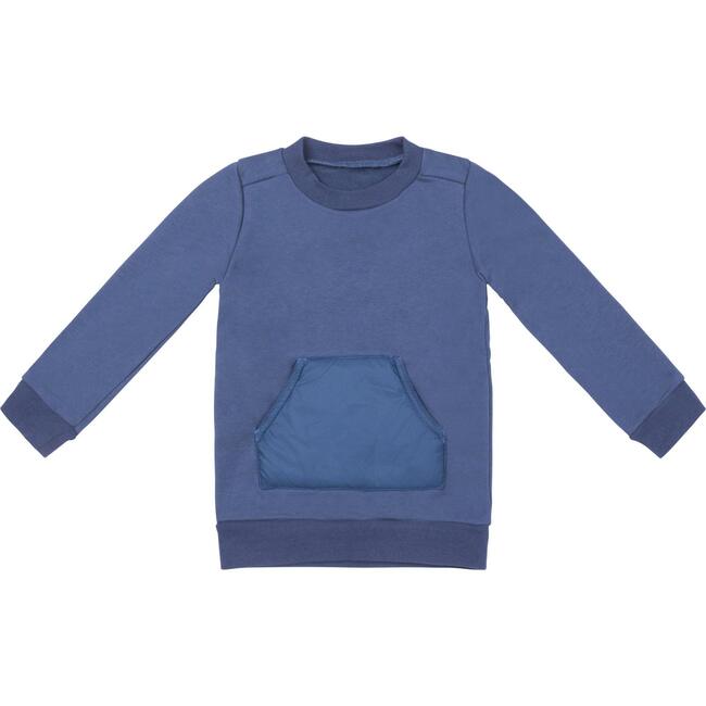 Baby Unisex Puffed Pocket Sweater, Denim Blue - Sweaters - 1