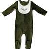 Boys Embroidered Bib Corduroy Long Sleeve Footie, Olive - Footie Pajamas - 1 - thumbnail