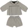 Baby Lurex Check Piped Peter Pan Collar Shirt & Short Set, Black & White - Mixed Apparel Set - 1 - thumbnail