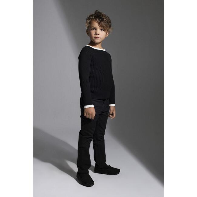 Boy Knit Contrast Piped Round Neck Long Sleeve Sweater, Black - Sweaters - 2