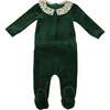 Boy's Velour Floral Peter Pan Collar Long Sleeve Footie, Emerald - Footie Pajamas - 1 - thumbnail