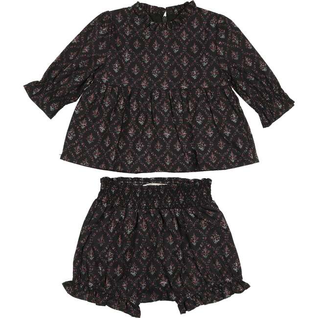 Baby Girls Vintage Victorian Ruffle Trim Peplum Top & Bloomer 2-Piece Set, Navy