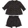 Baby Girls Vintage Victorian Ruffle Trim Peplum Top & Bloomer 2-Piece Set, Navy - Mixed Apparel Set - 1 - thumbnail