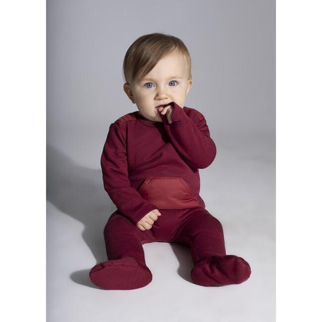 Baby Unisex Puffed Pocket Sweater, Maroon - Sweaters - 2