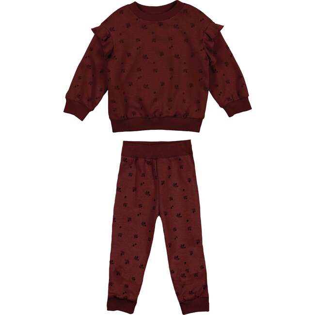 Baby Ruffle Pine Cone Loung 2-Piece Set, Burgundy