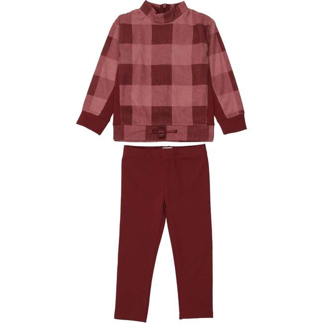 Baby Unisex Corduroy Plaid Turtle Neck Shirt & Solid Pant Set, Mauve