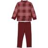 Baby Unisex Corduroy Plaid Turtle Neck Shirt & Solid Pant Set, Mauve - Mixed Apparel Set - 1 - thumbnail