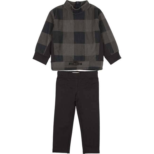 Baby Unisex Corduroy Plaid Turtle Neck Shirt & Solid Pant Set, Navy - Mixed Apparel Set - 1