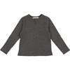 Asymmetrical Cashmere Long Sleeve Henley Shirt, Heather Charcoal - T-Shirts - 1 - thumbnail