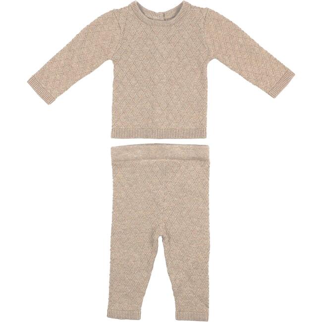 Argyle Fine Knit Long Sleeve Sweater & Pant 2-Piece Set., Sand - Mixed Apparel Set - 1