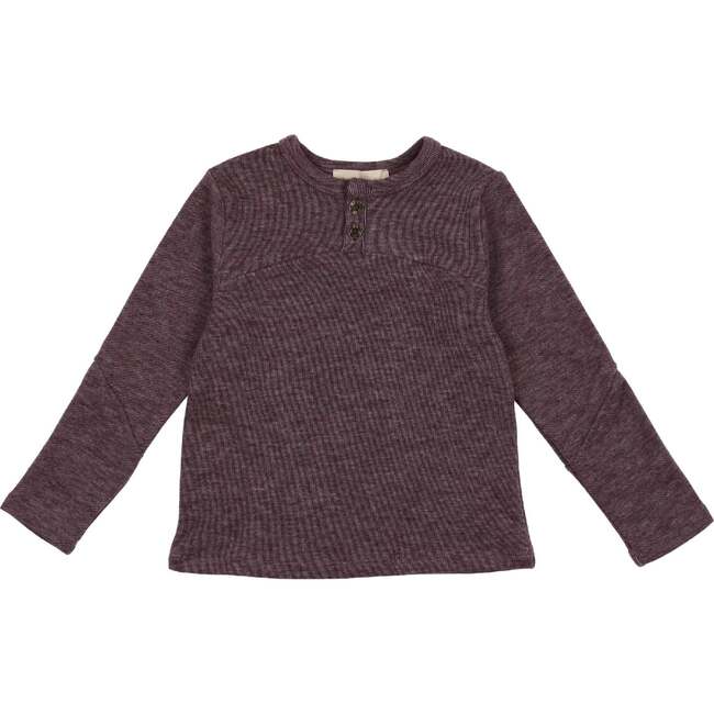 Asymmetrical Cashmere Long Sleeve Henley Shirt, Burgundy