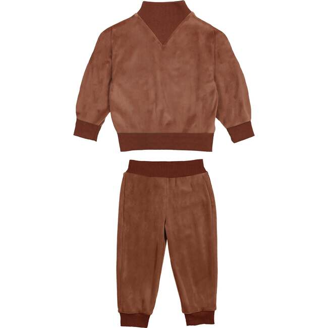 Baby Boys Velour High Collar V-Neck 2-Piece Lounge Set, Taupe - Mixed Apparel Set - 1