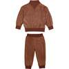 Baby Boys Velour High Collar V-Neck 2-Piece Lounge Set, Taupe - Mixed Apparel Set - 1 - thumbnail