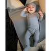 Boys Contrast Velour Bib Long Sleeve Footie, Powder Blue & Grey - Footie Pajamas - 2