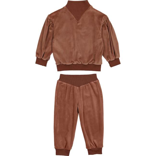 Baby Girls Velour Turtle Neck Sweater & Pant 2-Piece Set, Taupe