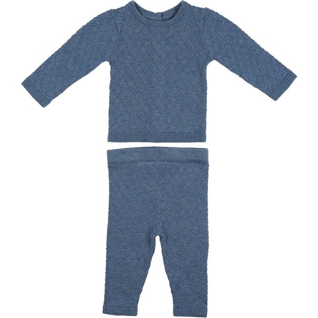 Argyle Fine Knit Long Sleeve Sweater & Pant 2-Piece Set., Heather Blue - Mixed Apparel Set - 1