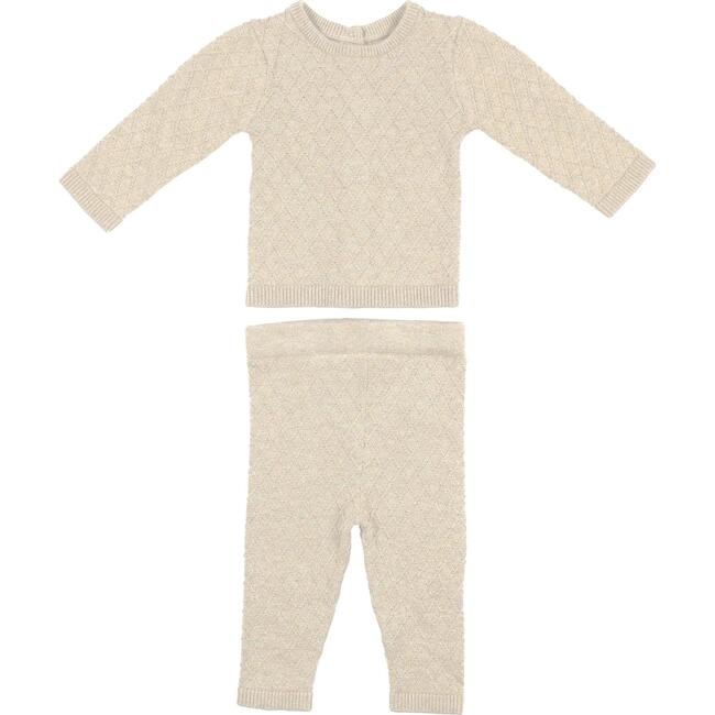 Argyle Fine Knit Long Sleeve Sweater & Pant 2-Piece Set., Ivory