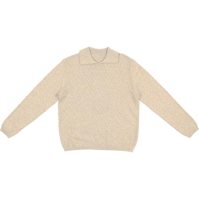 Argyle Fine Knit Collared Rounded V-Neck Sweater, Sand