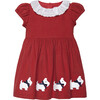 Little Scottie Anglaise Collar Puff Sleeve Dress, Berry Red - Dresses - 1 - thumbnail